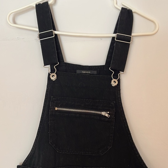 Forever 21 black denim overalls skirt - small - Picture 2 of 8